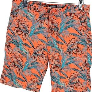 AussieBum Authentic Chino Shorts Mens 30 Orange Tropical Palm Leaf Print Stretch